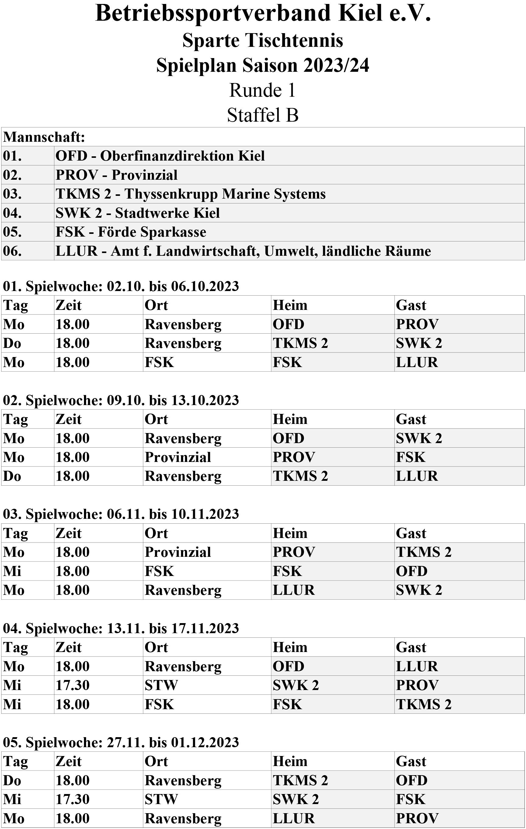 Spielplan Staffel B - 2023-24